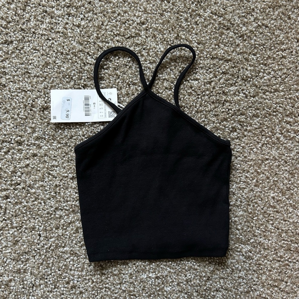 NWT Zara black cropped crossover strap tank top size small